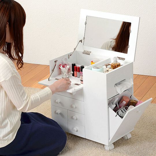 １台でお部屋スッキリ！メイクもできるキャスター付ワゴン＜コスメ