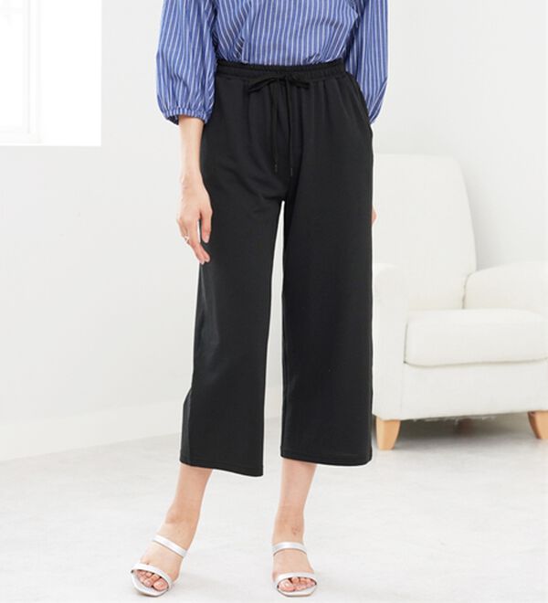 BELLUNA（ベルーナ）の「ゆったり快適！麻入りワイドパンツ（ワイドパンツ・ガウチョ）」｜黒