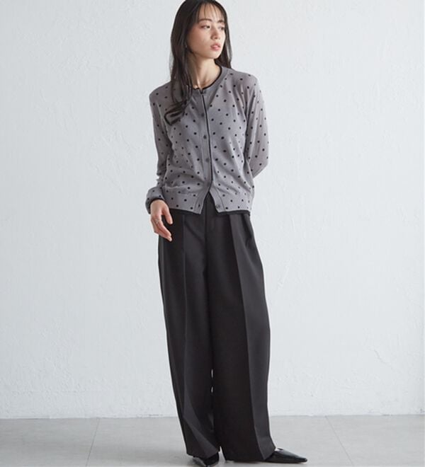 RANAN（ラナン）の「レイヤード風バイカラーシアーカーデ（ニットカーディガン）」｜詳細画像