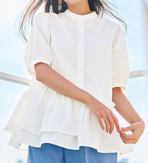 ALEGRE ペプラムギャザーブラウス ネイビー 半袖 ALEGRE]ペプラムギャザーブラウス | KOBUNSHA SELECT SHOP