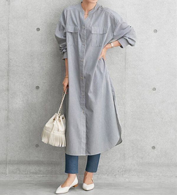 BELLUNA（ベルーナ）の「胸ポケット付キーネックシャツワンピース（チュニック）」｜詳細画像