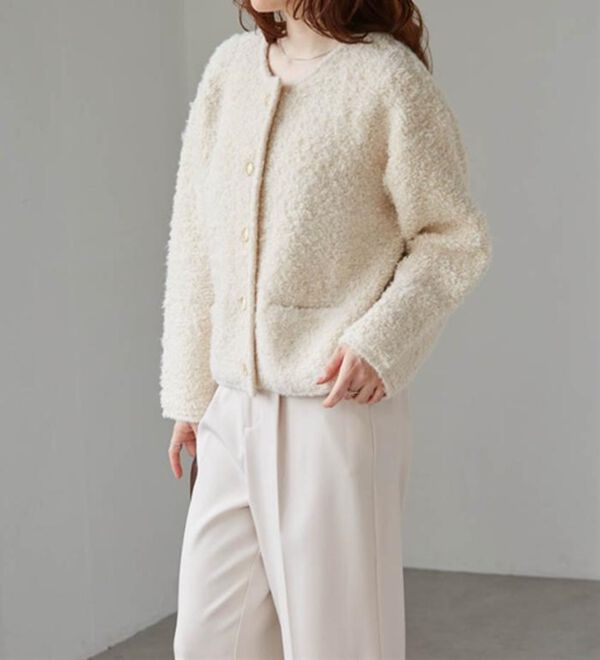 RANAN（ラナン）の「ゴールド調ボタンループ編みニットジャケット（ニットカーディガン）」｜詳細画像