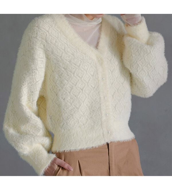 RANAN（ラナン）の「パール調ボタン付フェザーニットカーディガン（ニットカーディガン）」｜詳細画像