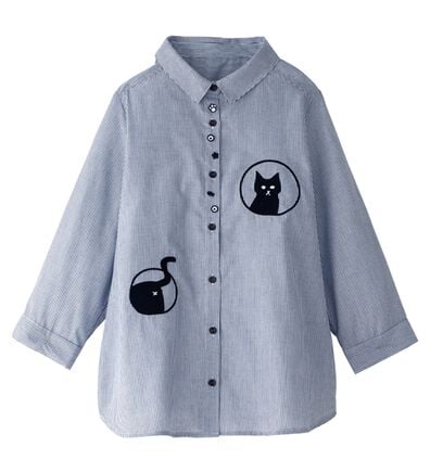 BELLUNA（ベルーナ）の「多ボタン使いネコ刺しゅうシャツチュニック（チュニック）」