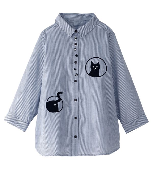 BELLUNA（ベルーナ）の「多ボタン使いネコ刺しゅうシャツチュニック（チュニック）」｜詳細画像