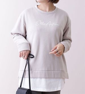 BELLUNA（ベルーナ）の「＜ＥＬＬＥ Ａｃｔｉｖｅ＞ロゴプリント重ね着風チュニック（チュニック）」｜グレージュ