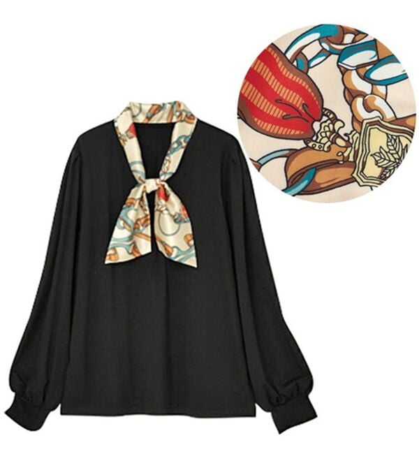 RANAN（ラナン）の「スカーフ付キレイ見えカットソーブラウス（ブラウス）」｜詳細画像