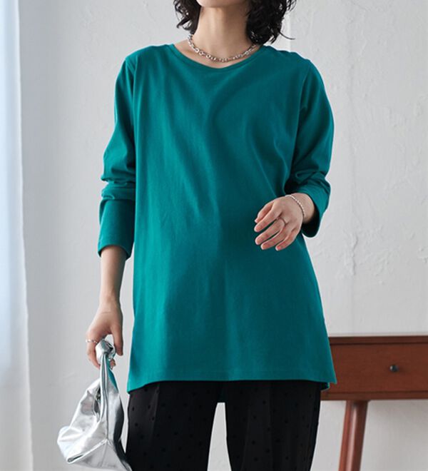 RANAN（ラナン）の「＜ＢＣ＞綿１００％&times;吸湿発熱！あったか裾スリットロングプルオーバー（カットソー）」｜詳細画像