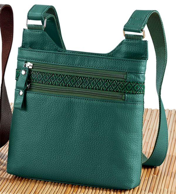 「印伝使いの姫路レザーショルダー（メンズショルダーバッグ）」｜ダークグリーン