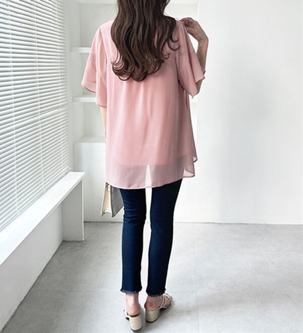 GeeRA（ジーラ）の「【接触冷感】異素材シフォンレイヤードチュニック（チュニック）」｜詳細画像