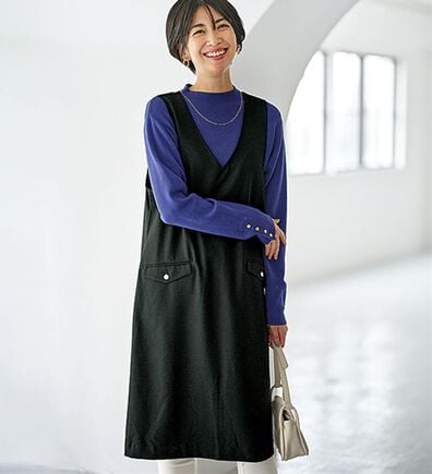 BELLUNA（ベルーナ）の「ウール調素材ポケット付ジャンパードレス（ジャンパースカート）」