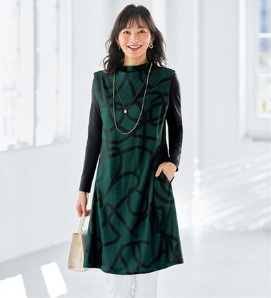 BELLUNA（ベルーナ）の「なめらかタッチ素材幾何柄チュニックワンピース（チュニックワンピース）」