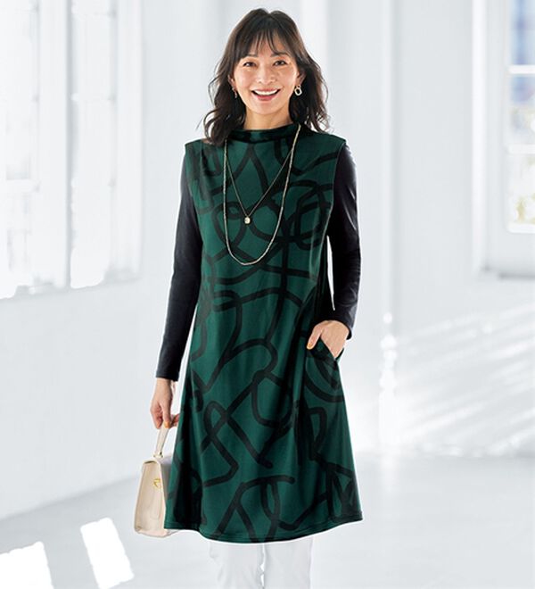 なめらかタッチ素材幾何柄チュニックワンピース - ベルーナ【公式】