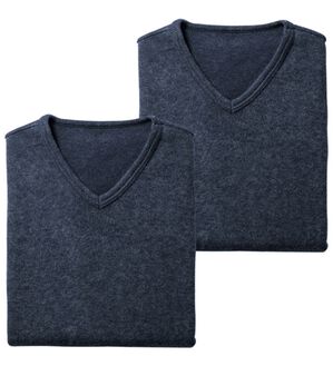 「日本製　３重奏のぬくもりエア３インナー　Ｖベスト（メンズ肌着・インナーウェア）」｜杢ネイビー
