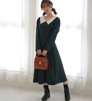 A HAPPY MARILYN（アハッピーマリリン）の「【Ｌ～６Ｌ】ボリュームフレアワンピース【Ｍａｒｉｌｙｎ　Ｓｗｅｅｔ】（ロングワンピース）」｜ダスティグリーン