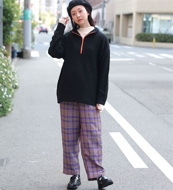 「【Ｌ～６Ｌ】配色＆同色ファスナーから選べる 畦編みハーフジップニット（ニット・セーター）」｜詳細画像