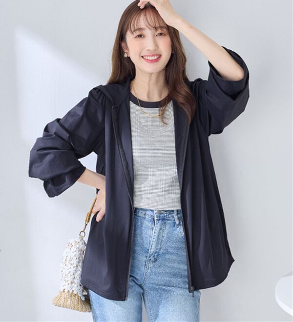 alotta（アロッタ）の「＜水陸両用＞紫外線カット！爽快ジップパーカー（パーカー）」｜ネイビー