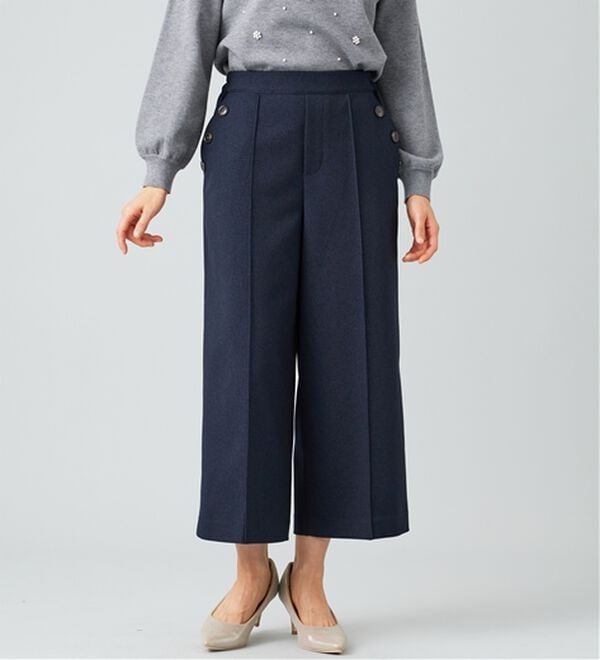 BELLUNA（ベルーナ）の「ウーリッシュ素材釦使いワイドパンツ（ワイドパンツ・ガウチョ）」｜詳細画像