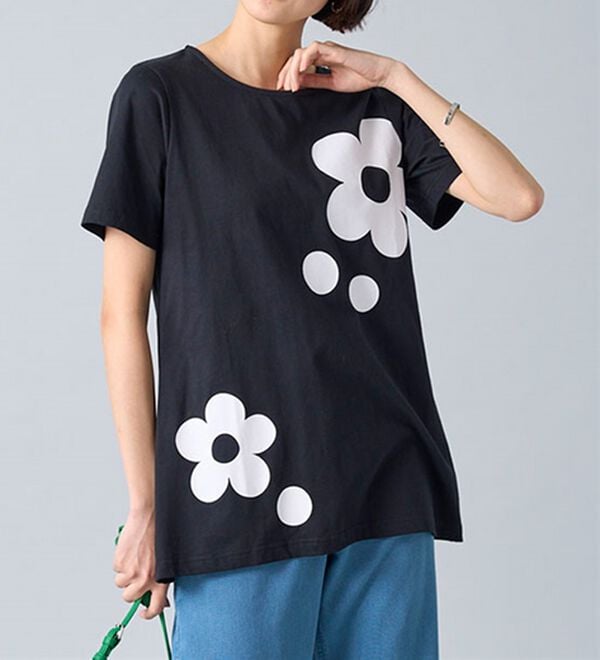 BELLUNA（ベルーナ）の「ひんやリッチコットン大人のプリントロング丈Ｔシャツ（カットソー）」｜詳細画像