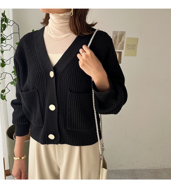 GeeRA（ジーラ）の「ビッグポケットショートニットカーディガン（ニットカーディガン）」｜詳細画像