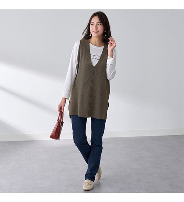 BELLUNA（ベルーナ）の「エコ素材シンプルロングニットベスト（ベスト）」｜詳細画像