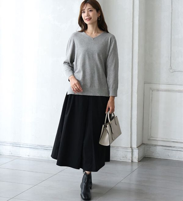 A HAPPY MARILYN（アハッピーマリリン）の「【Ｌ～８Ｌ】Ｒｉｎ フィット感軽減！Ｔシャツ感覚もっちりやわらかＶネックニット（ニット・セーター）」｜詳細画像