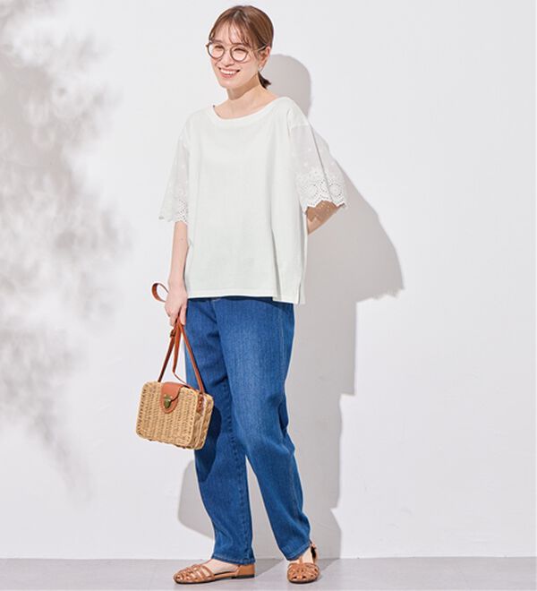 Viola e Viola（ヴィオラ エ ヴィオラ）の「綿１００％ 袖レース切替Ｔシャツ（Tシャツ）」｜詳細画像