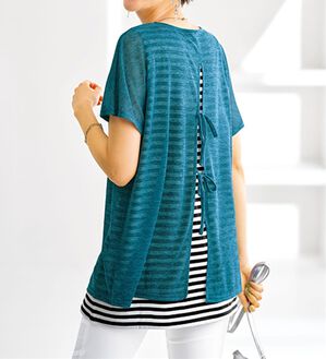 BELLUNA（ベルーナ）の「後ろリボンデザイン振り向き美人チュニック（チュニック）」｜エメラルドグリーン