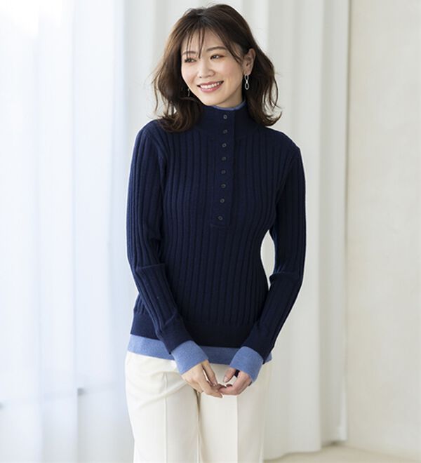 BELLUNA（ベルーナ）の「多ボタン使い配色ニットプルオーバー（ニット・セーター）」｜詳細画像