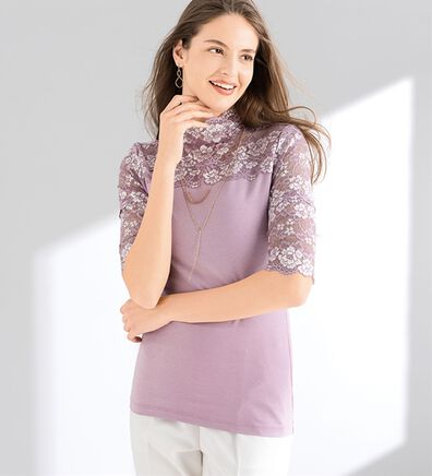 「【４色組】上品レースの汗取り付ハイネックインナー（肌着・インナーウェア）」