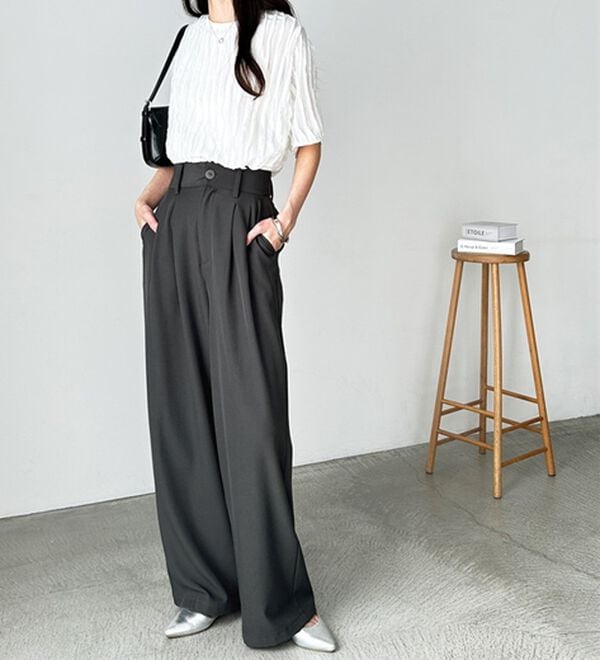 GeeRA（ジーラ）の「着心地抜群！ハイウエストダブルタックワイドパンツ（フルレングスパンツ）」｜詳細画像