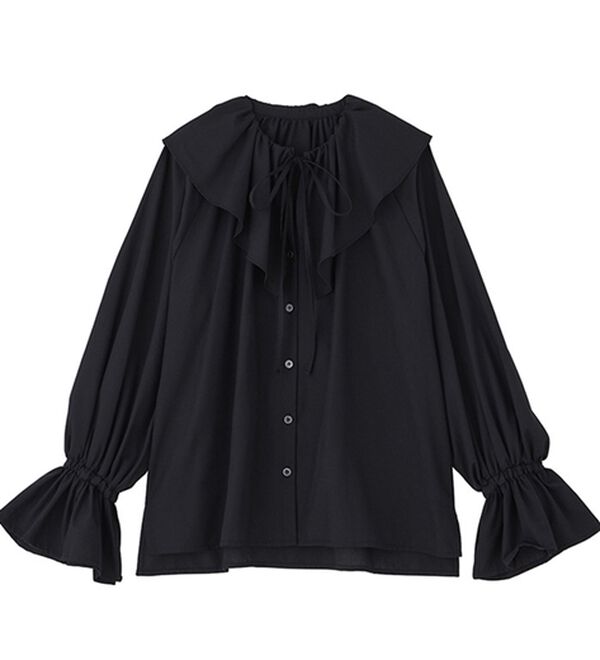 デパリエ ブラウス ビッグフリルカラー ブラック 中古・古着通販】DEPAREILLE (デパリエ) フリルブラウス ブラック