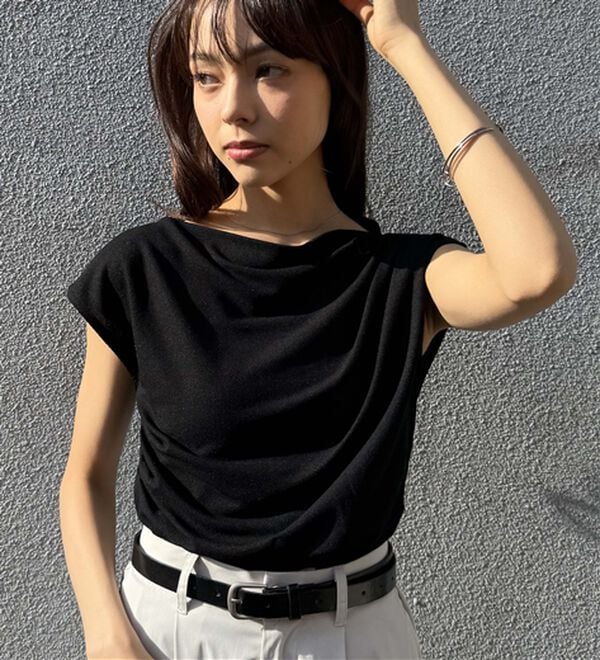 RANAN（ラナン）の「【ひんやり・ＵＶ】タックドレープフレンチスリーブカットソー（Tシャツ）」｜詳細画像