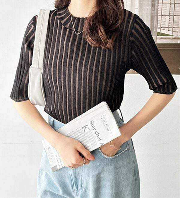 GeeRA（ジーラ）の「配色リブハイネックニット（ニット・セーター）」｜詳細画像