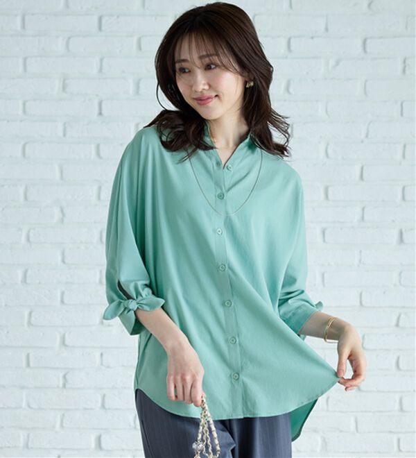 BELLUNA（ベルーナ）の「【吸水速乾】イージーケア！袖リボンシャツチュニック（チュニック）」｜詳細画像