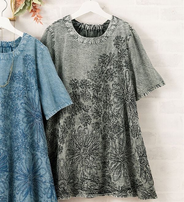 ルフラン（ルフラン）の「大花刺しゅうブラウス（チュニック）」｜グレー系