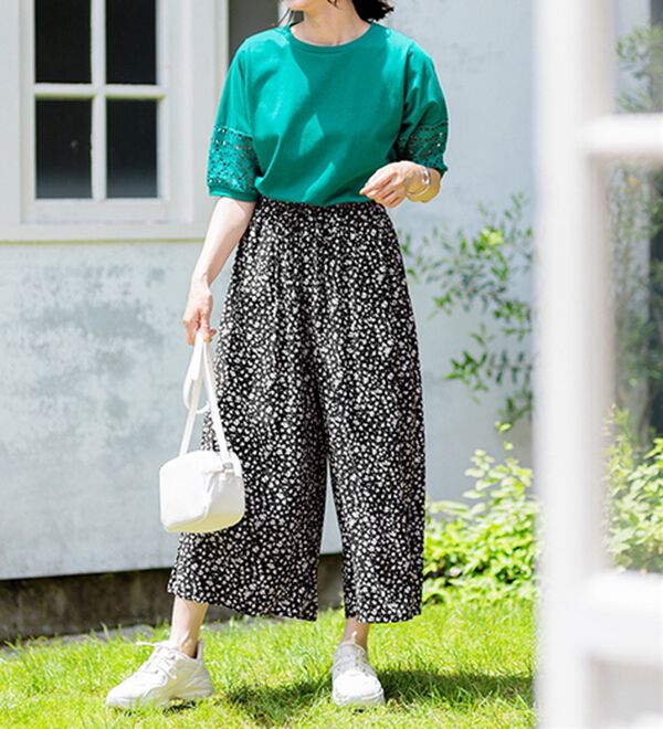 BELLUNA（ベルーナ）の「【接触冷感】レーヨン素材プリントワイドパンツ（ワイドパンツ・ガウチョ）」｜詳細画像