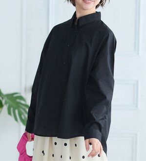 A HAPPY MARILYN（アハッピーマリリン）の「【Ｌ～６Ｌ】綿１００％ゆったりシルエットシャツ【風通るクラシック】（シャツ）」｜ブラック