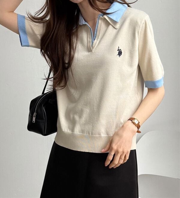 GeeRA（ジーラ）の「【ＵＳ．ＰＯＬＯ．ＡＳＳＮ】衿付ポロニットトップス（ニット・セーター）」｜詳細画像