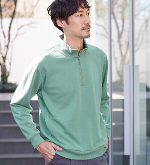 REMEN'S（リメンズ）の「鹿の子ハーフジップトレーナー（メンズトレーナー）」｜グリーン