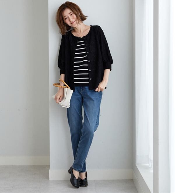 BELLUNA（ベルーナ）の「波柄シアージャカード素材カーディガン（ニットカーディガン）」｜詳細画像