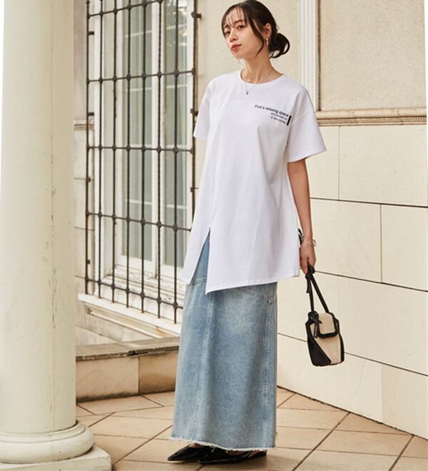 RANAN（ラナン）の「【ひんやり】ロゴプリントチュニックTシャツ（Tシャツ）」｜詳細画像