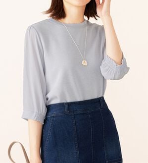 BELLUNA（ベルーナ）の「ラメ調袖切替デザインプルオーバー（カットソー）」｜サックス