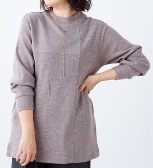 BELLUNA（ベルーナ）の「ポケット付編地切替チュニック（チュニック）」｜モカ