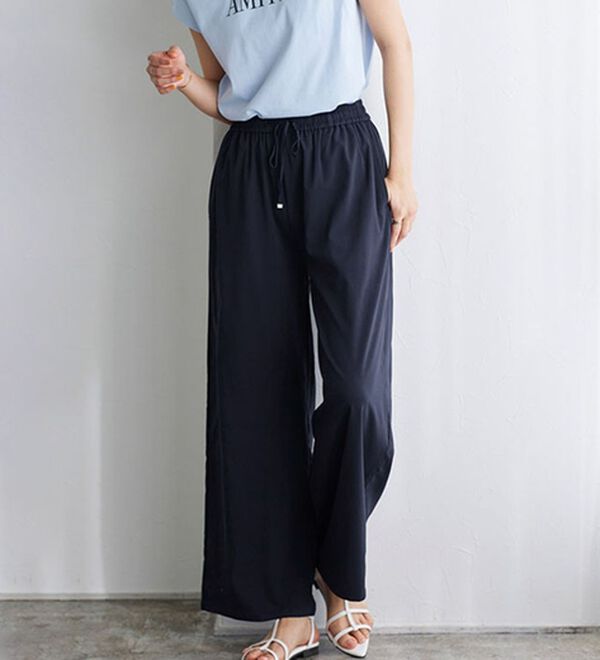 Pierrot（ピエロ）の「【選べる丈】ストレッチツイルワイドパンツ（ワイドパンツ・ガウチョ）」｜詳細画像