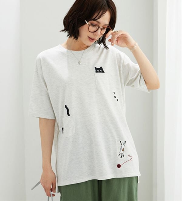 BELLUNA（ベルーナ）の「ネコ刺しゅうビッグプルオーバー（カットソー）」｜詳細画像