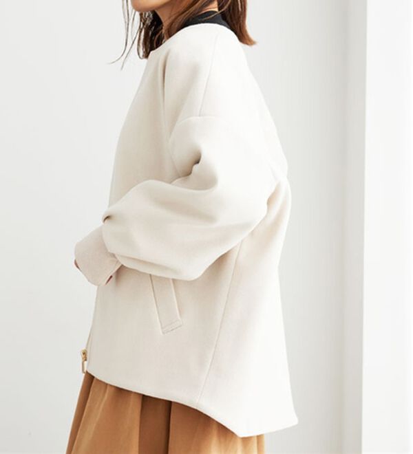 BELLUNA（ベルーナ）の「【ｍａｋｏさんコラボ】ウール調ノーカラーブルゾン（ブルゾン）」｜詳細画像