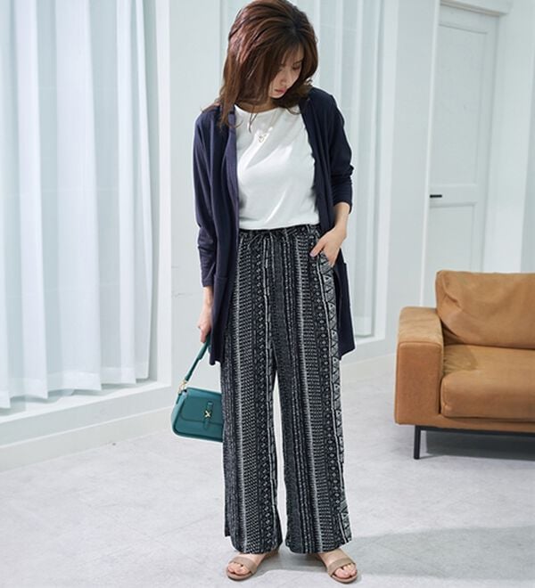 BELLUNA（ベルーナ）の「楊柳サラサラ素材プリントイージーパンツ（フルレングスパンツ）」｜詳細画像