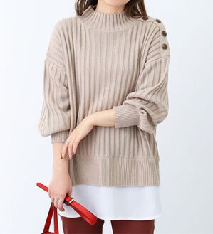 BELLUNA（ベルーナ）の「肩ボタン重ね着風ニットチュニック（チュニック）」｜詳細画像