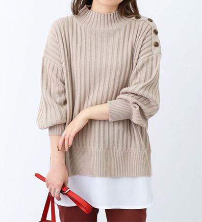 BELLUNA（ベルーナ）の「肩ボタン重ね着風ニットチュニック（チュニック）」